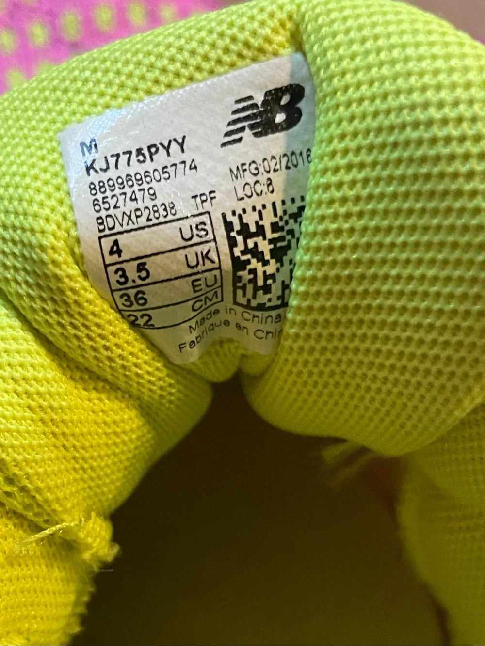 Girls’ Size 4 New Balance Hot Pink & Neon Yellow Sneakers